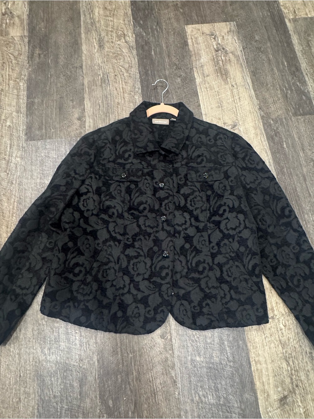 croft & barrow Black Floral Jacquard Button Jacket